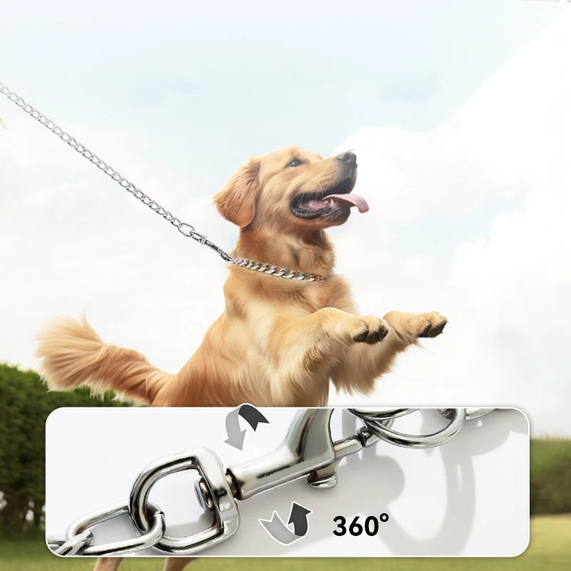 Anti-bite Iron Chain Bar 120CM Metal Dog Chain Dog Chain Leash Metal Training Pet Leash with Soft Handle for Medium Large Dogs
