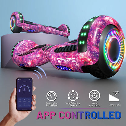 SIMATE P6 Hoverboard, 6.5" Self Balancing Scooter, All Terrain Hover Boards with Bluetooth, APP Control and LED Lights for Kids Adults