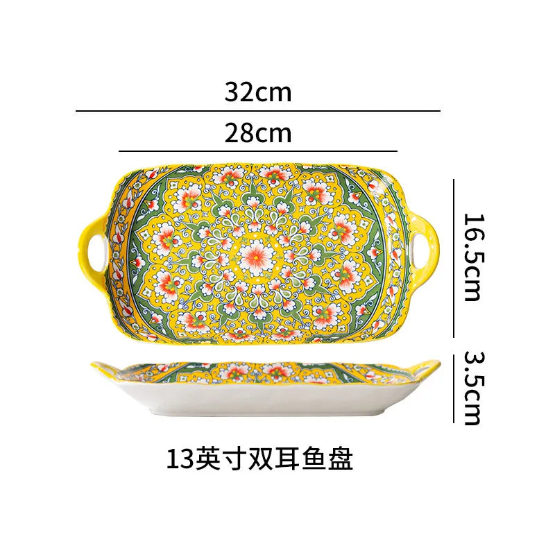Ceramic Tableware Set Rice Bowl Serving Plate Creative Cutlery Soup Plate Noodle Handle Bowl Sauce Dish Steak Salad Fruit Plate