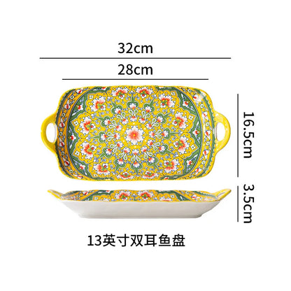 Ceramic Tableware Set Rice Bowl Serving Plate Creative Cutlery Soup Plate Noodle Handle Bowl Sauce Dish Steak Salad Fruit Plate