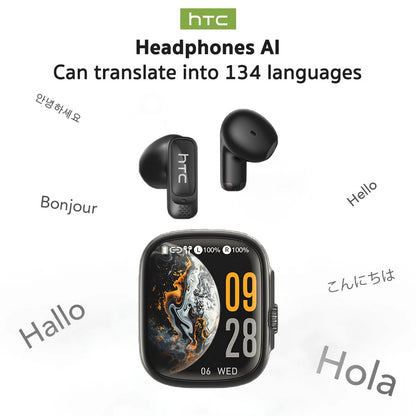 Bluetooth Earphones HTC NE72 AI Translation Auriculares Traductor Deidioma 2026, Sports Comfort Fit Earbuds with Surround Sound