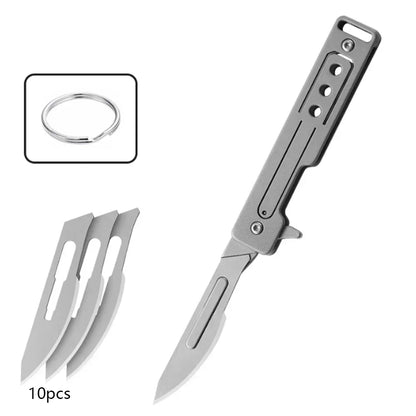 Stainless Steel Surgical Knife Folding EDC Unboxing Pocket Knife, Outdoor Camping Knife with 10 Replaceable Blades, Widely Used