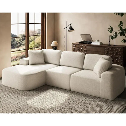 107 L-Shaped Sectional Sofa with Chaise, No Assembly, Ivory Beige Bouclé-Style Upholstery for Living Room