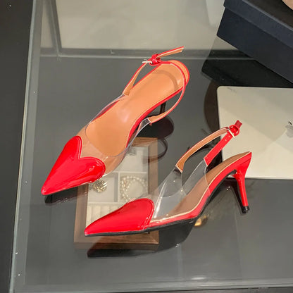 Heart Shaped Women Pumps Elegant Pointed toe Transparent PVC Slingbacks Stiletto High heels Party Shoes