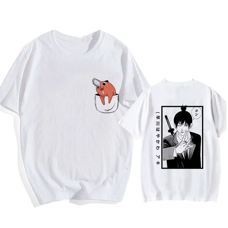 90s Japanese Anime Chainsaw Man T Shirt Cartoon Pochita T-shirt Makima Harajuku Graphic Tees Unisex Clothing Tops Tshirt Manga