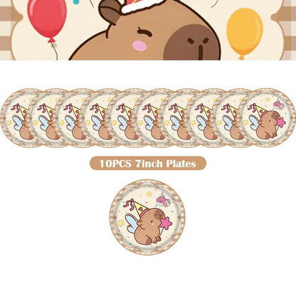 Capybara Decoration Birthday Party Favors Tableware Set Cup Plate Balloons Gift Bags Happy Banner Cake Topper Supplies for Girls