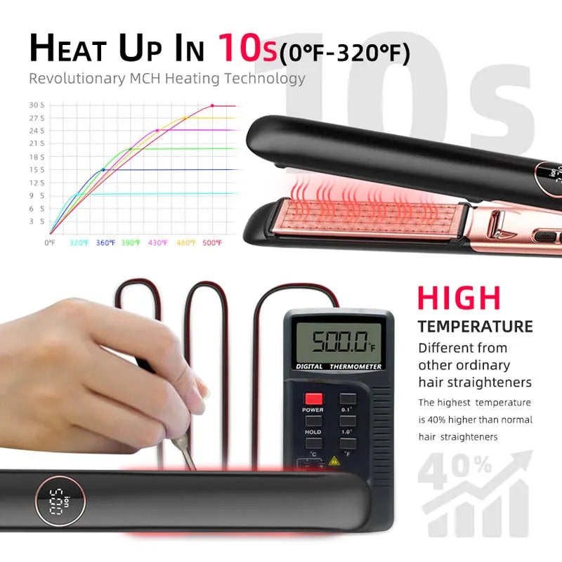 Hair Straightener Curler 500°F Professional Hair Flat Iron For Salon Styling Tools Keratin Treatment Dual Voltage LCD Display
