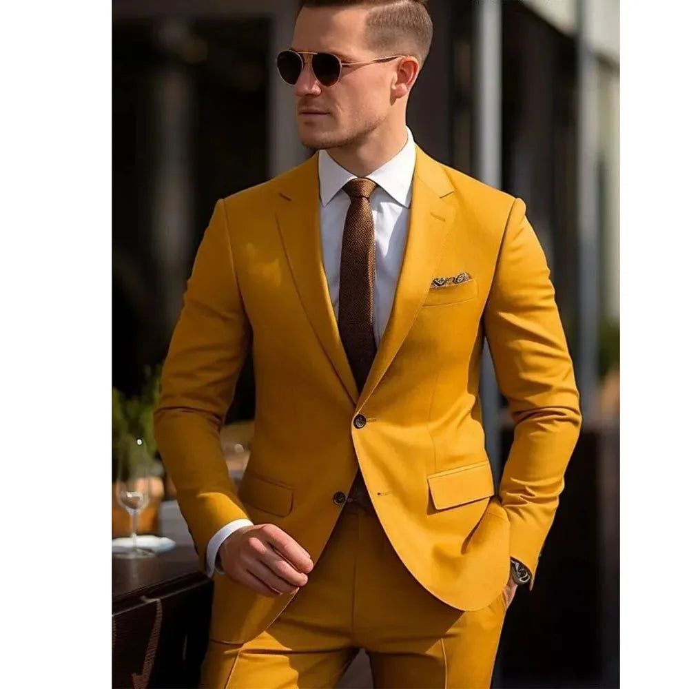 Men's Suit Set 2 Piece Stylish Blazer Pants Business Casual Groom Wedding Party Tuxedo Elegant Formal Slim Fit Male Suit