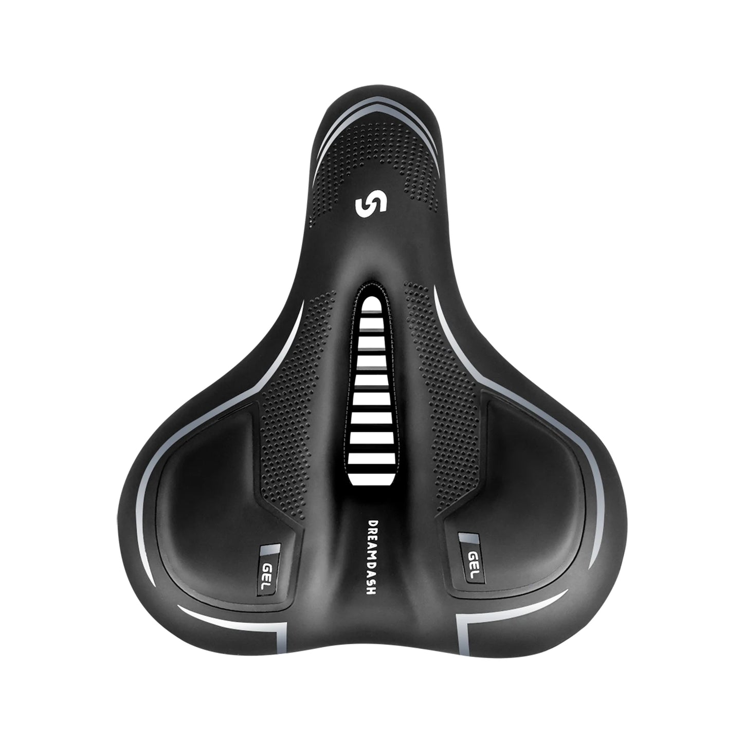 Comfort Bicycle Saddle Extra Wide MTB Road Bike Seat with Memory Foam Silicone Gel Cushion, Shock Absorbing Hollow Breathable PU Leather Bike Saddle with Suspension Balls, Rain Cover and Tools for Mountain City Cycling