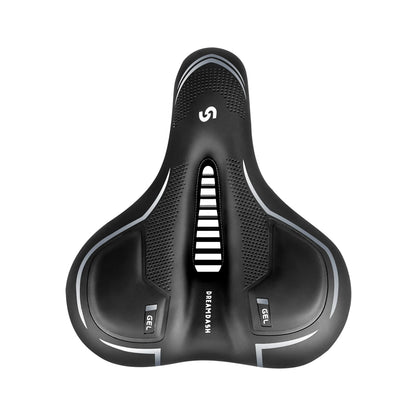 Comfort Bicycle Saddle Extra Wide MTB Road Bike Seat with Memory Foam Silicone Gel Cushion, Shock Absorbing Hollow Breathable PU Leather Bike Saddle with Suspension Balls, Rain Cover and Tools for Mountain City Cycling