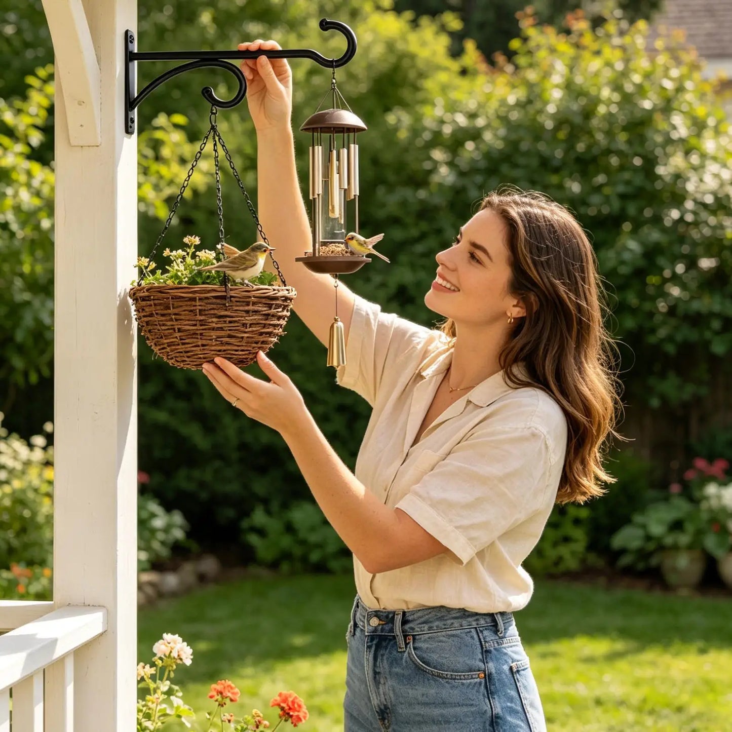 Wall-Mounted Hook Flower Pot Holder 2pcs Outdoor Hanging Plant Stand Planter Hanger Iron Flowerpot Garden Decoration