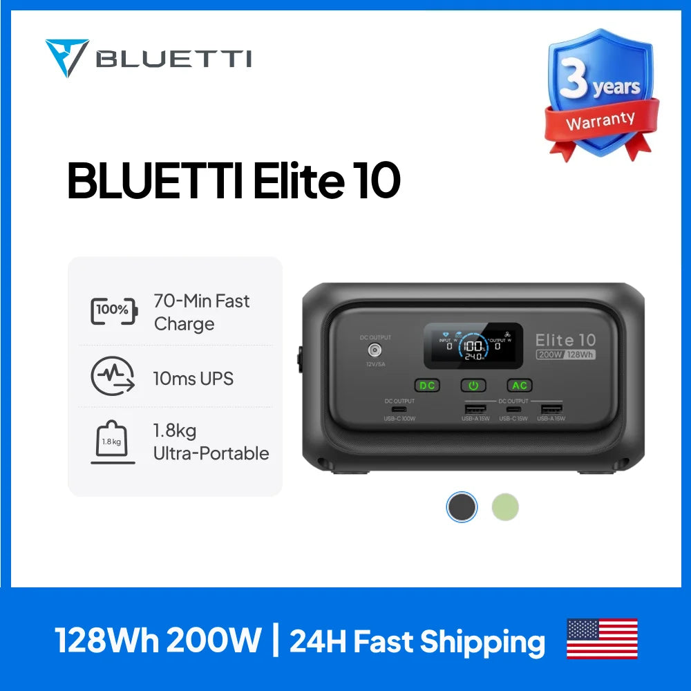 【Renew】BLUETTI Elite 10 128Wh 200W Mini Power Station LiFePO4 100W USB C Fast Charge Portable Solar Generator for Camping Travel
