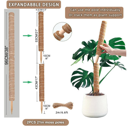 Moss Pole 38/43/53CM Monstera Plant Support Stackable Moss Poles for Plants Coir Totem Pole Tall Moss Pole for Climbing Plants