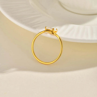 Minimalist Water Drop White Zircon Women Ring, Wave Drop Stainless Steel Ring, 18K Gold Plated Waterproof Luxury Jewelry