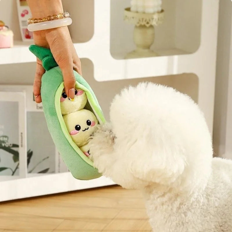 Soft Plush Pea Pod Pet Foraging Toy Squeaky Bite Resistant Teeth Grinding Anxiety Relief Interactive Puppy Training Accessory