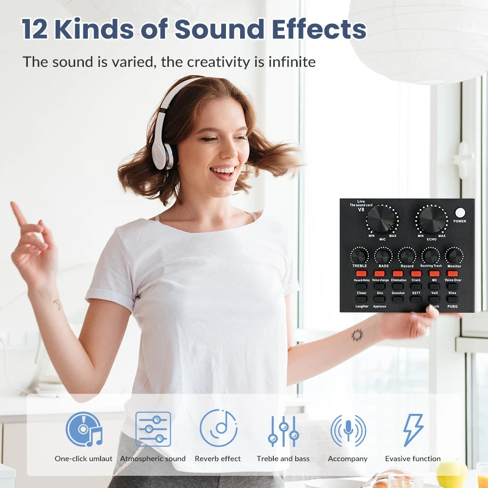 Podcast Microphone Equipment Bundle BM-800 Condenser Microphone (with Voice Changer and V8 Sound Card) Professional Recording Studio Kit for Laptops, Streaming, Podcasting, Singing, Voice-overs, Vocals, Home Studios
