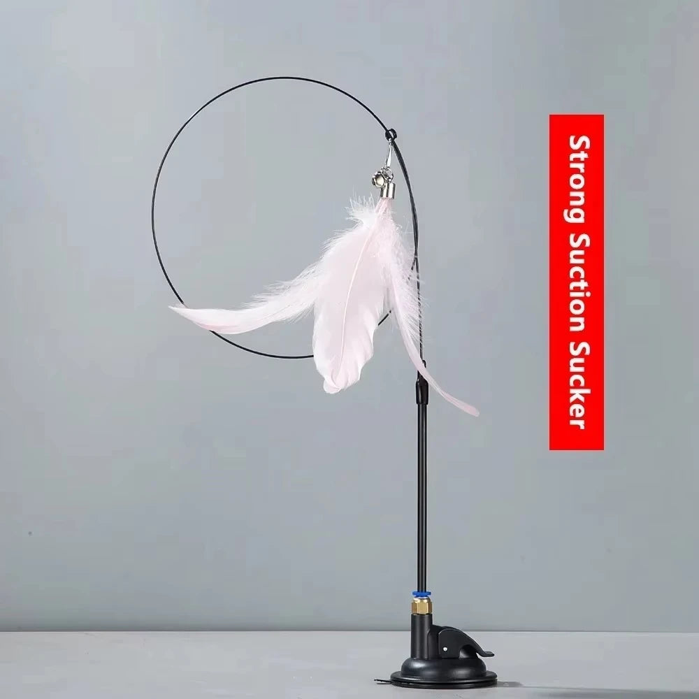 Interactive Cat Toy Handfree Cat Stick Kitten Rainbow Strips Stick Toy Suction Cup Feather Wand Pet Supplies Simulation Feather