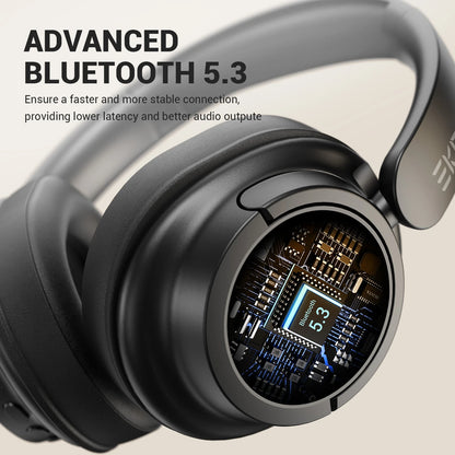Bluetooth 5.3 Wireless Headphones 90H Playtime 40mm Drivers Over Ear Headset 3.5mm Wired Stereo Bass Pop Sound Modes Multipoint App Control Built In Mic Foldable 197g Deep Bass for iPhone Android PC Mac Music