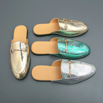 Men's Black Half Shoes For Men Leather Loafers Shoes Man Mules Casual Shoes Male Footwear Fashion Social Mocassins Summer 2023