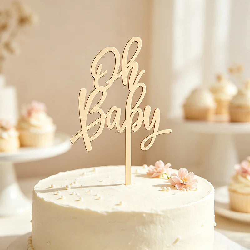 YOMDID Oh Cake Topper Birthday Cake Topper Wood Photo Prop for Baby Shower Birthday Decoration Party Supplies