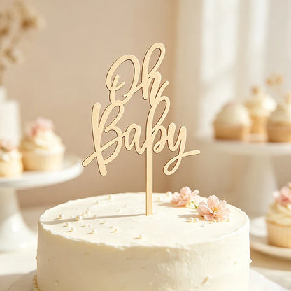 YOMDID Oh Cake Topper Birthday Cake Topper Wood Photo Prop for Baby Shower Birthday Decoration Party Supplies