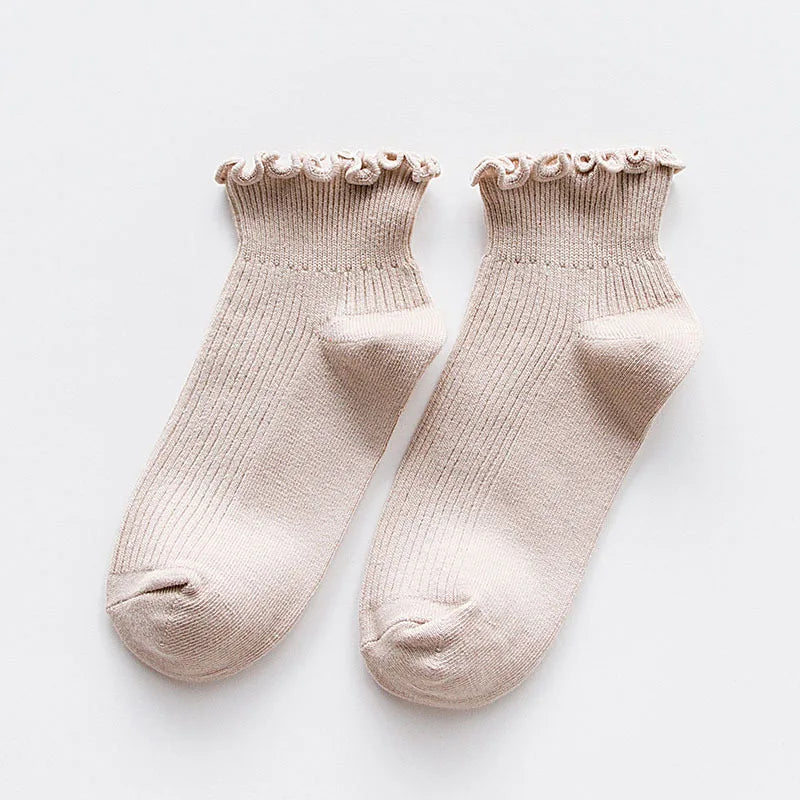 Ruffle Socks Women White Black Frilly Lolita Style Japanese Maiden Cute Kawaii Cotton Harajuku Princess Crew Socks Calcetines