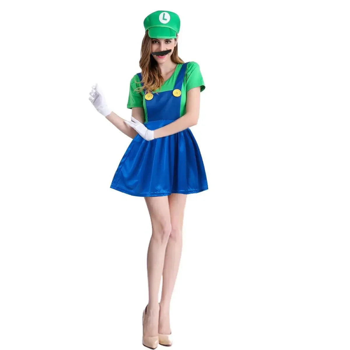 Disguise Men Luigi Deluxe Adult Costume Super Brothers Costume Cosplay Fancy Dress Outfit Halloween womens with Hat and Mustache
