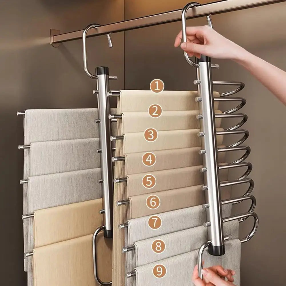 5/9 Layers Pants Hanger Stainless Steel Clothes Storage Hanger Space Saving Multi Trouser Rack Closet Organizer for Slacks