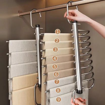 5/9 Layers Pants Hanger Stainless Steel Clothes Storage Hanger Space Saving Multi Trouser Rack Closet Organizer for Slacks