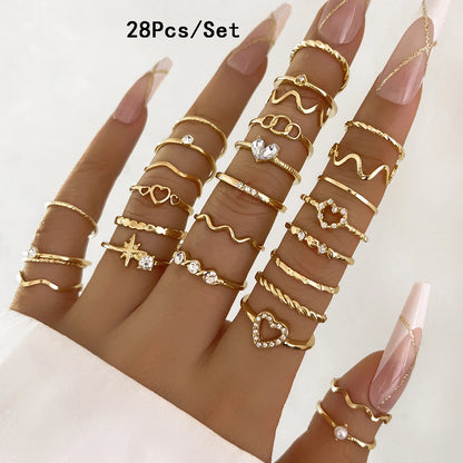 23pcs Fashion Knuckle Rings Set for Women Crystal Star Moon Eye Wave