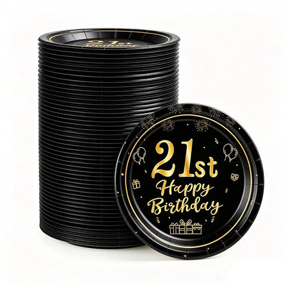 8-40pcs Men Women Adult 18th 30th 40th 50th 60th Birthday Party Decoration Supplies Black Gold Disposable 7/9inch Paper Plates
