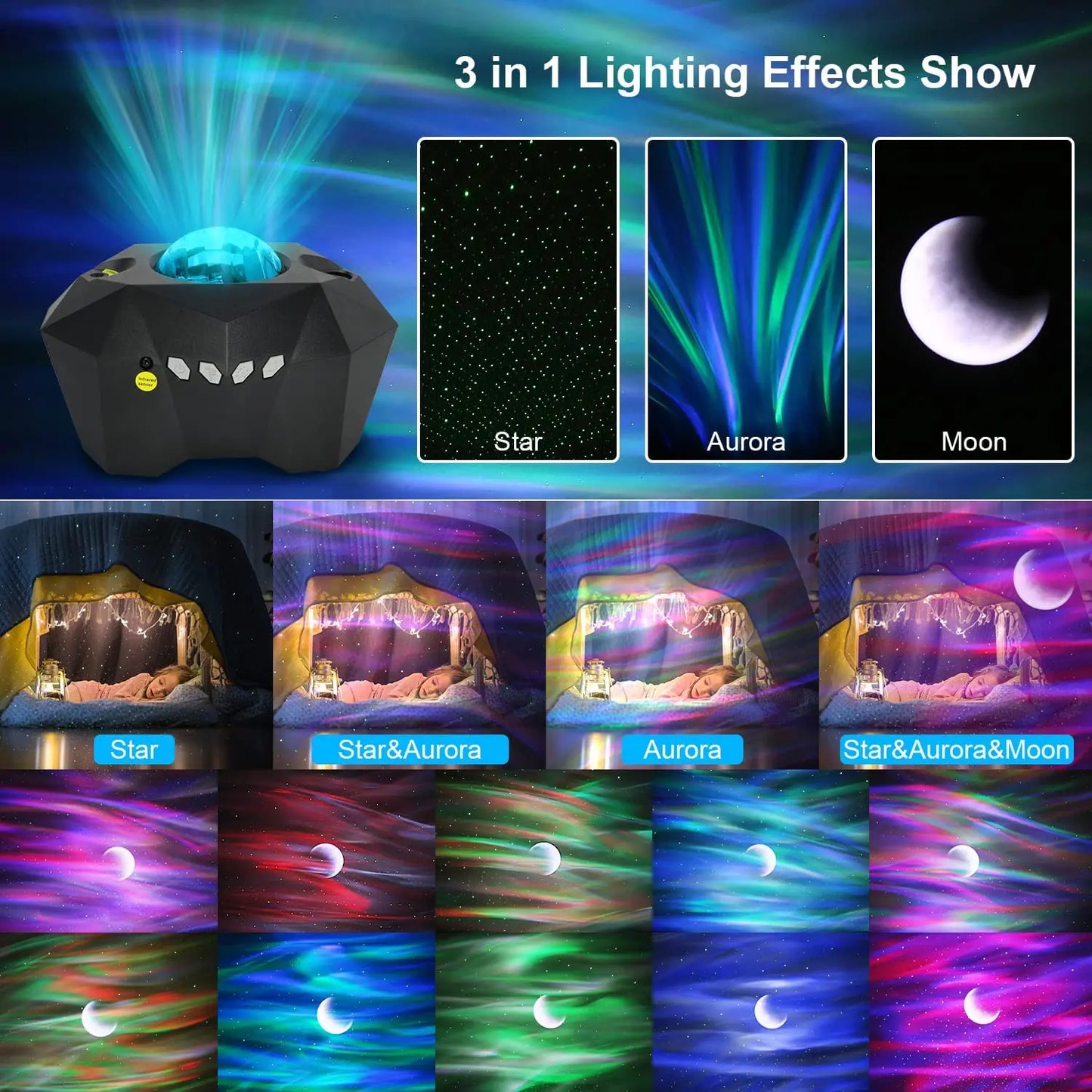 LED Aurora Projector Galaxy Starry Sky Projector Lamp Northern Lights Bedroom Home Room Decoration Nightlights Luminaires Gift