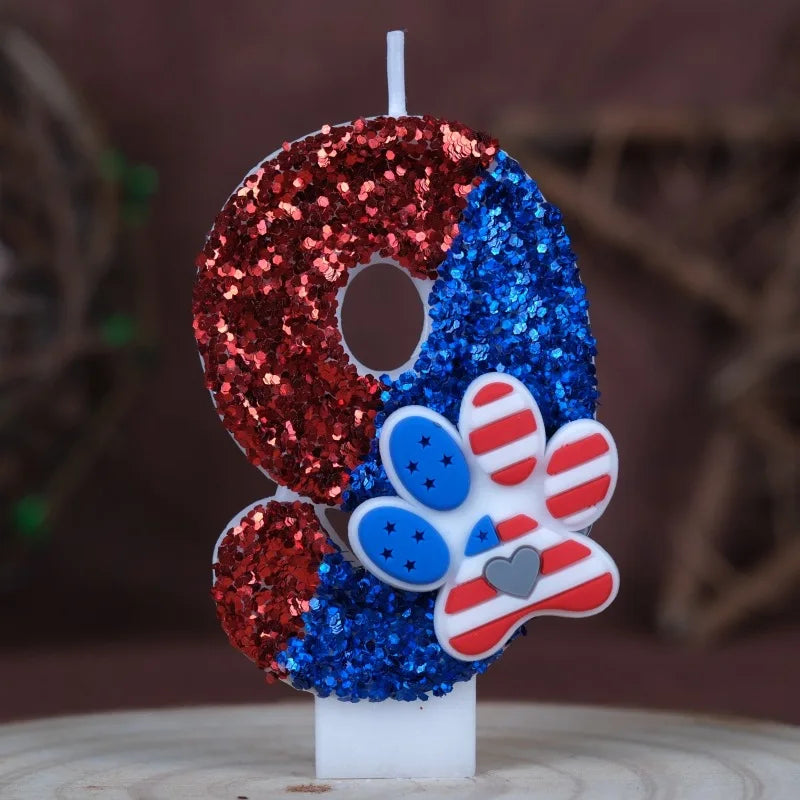 0‑9 Cat Paw Number Birthday Candle Red Blue Glitter Cake Topper Kids Cute Cat Paw First Birthday Cake Decortion Party Supplies