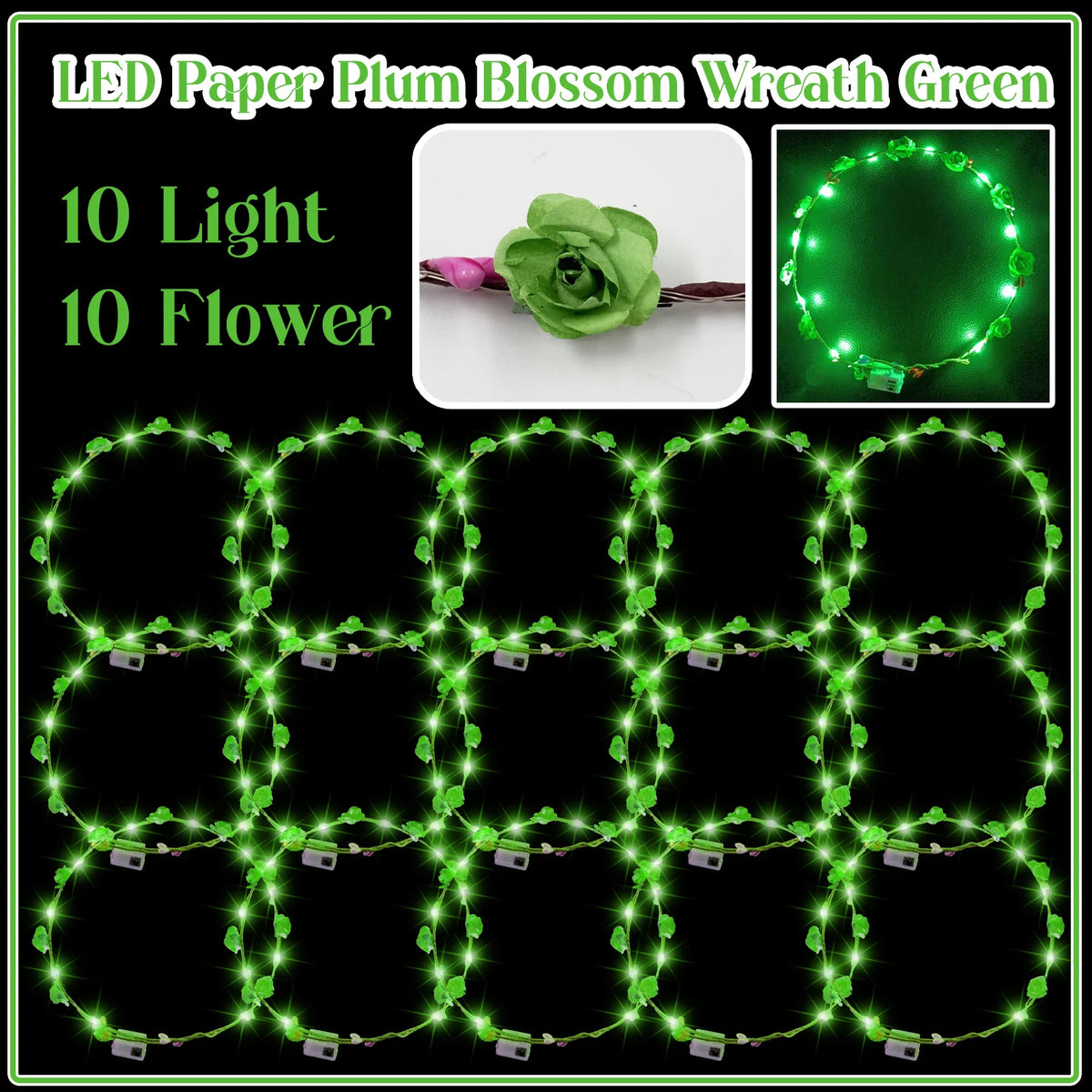 10-100Pcs LED Flower Headbands Light up Flower Headband Glow in the Dark Headband Wedding Party Music Festival Favors for Guest