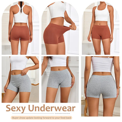3Pcs Women Cotton Safety Short Seamless Boxer Briefs High Waist Soft Skin Friendly Ladies Anti-Ride Leggings Under Dress Panties