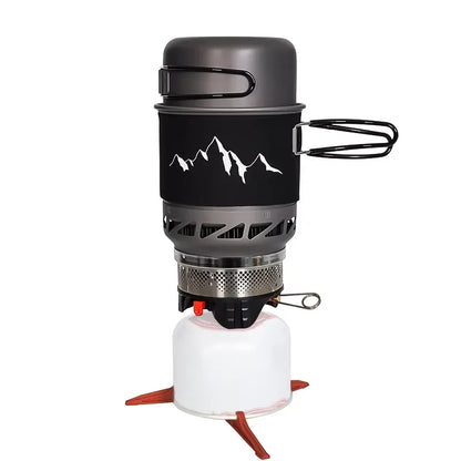 Camping Cooking Set Stove Pot Pan Cookware Outdoor Propane Cooking Gear System with Heat Exchanger Portable Picnic Supplies