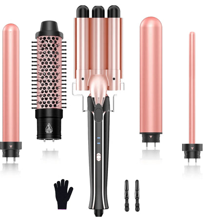 Curling Iron Set 5-in-1 Hair Curler with 3 Barrel Hair Crimper, Hair Straightener - Waver Heating Styling Tools for Women