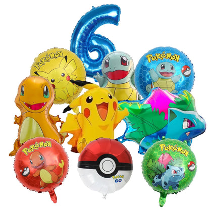 10pcs Cartoon Pokemon Pikachu Themed Aluminum Foil Balloons - Ideal for Charmander Squirtle Bulbasaur Birthday Party Supplies!