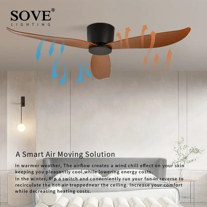 SOVE Low Floor Modern BLDC Ceiling Fan with Remote Control Household Use Ventilation Fan Motor Electric Fan Decorative Fans