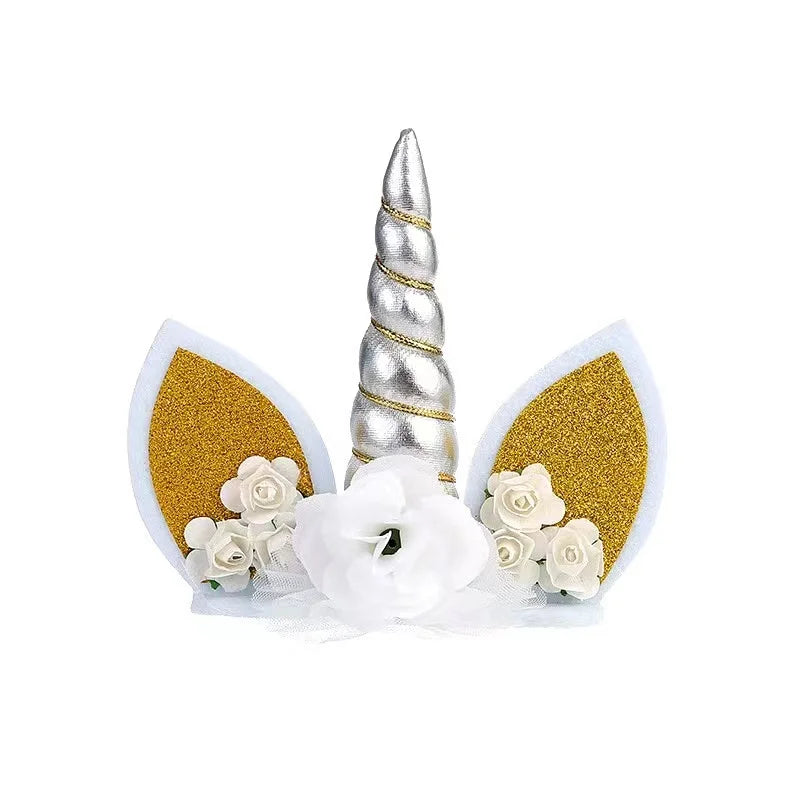 Unicorn Cake Topper Handmade Party Cake DIY Decoration Supplies with Eyelashes Gold Horn for Birthday Party Baby Shower Wedding