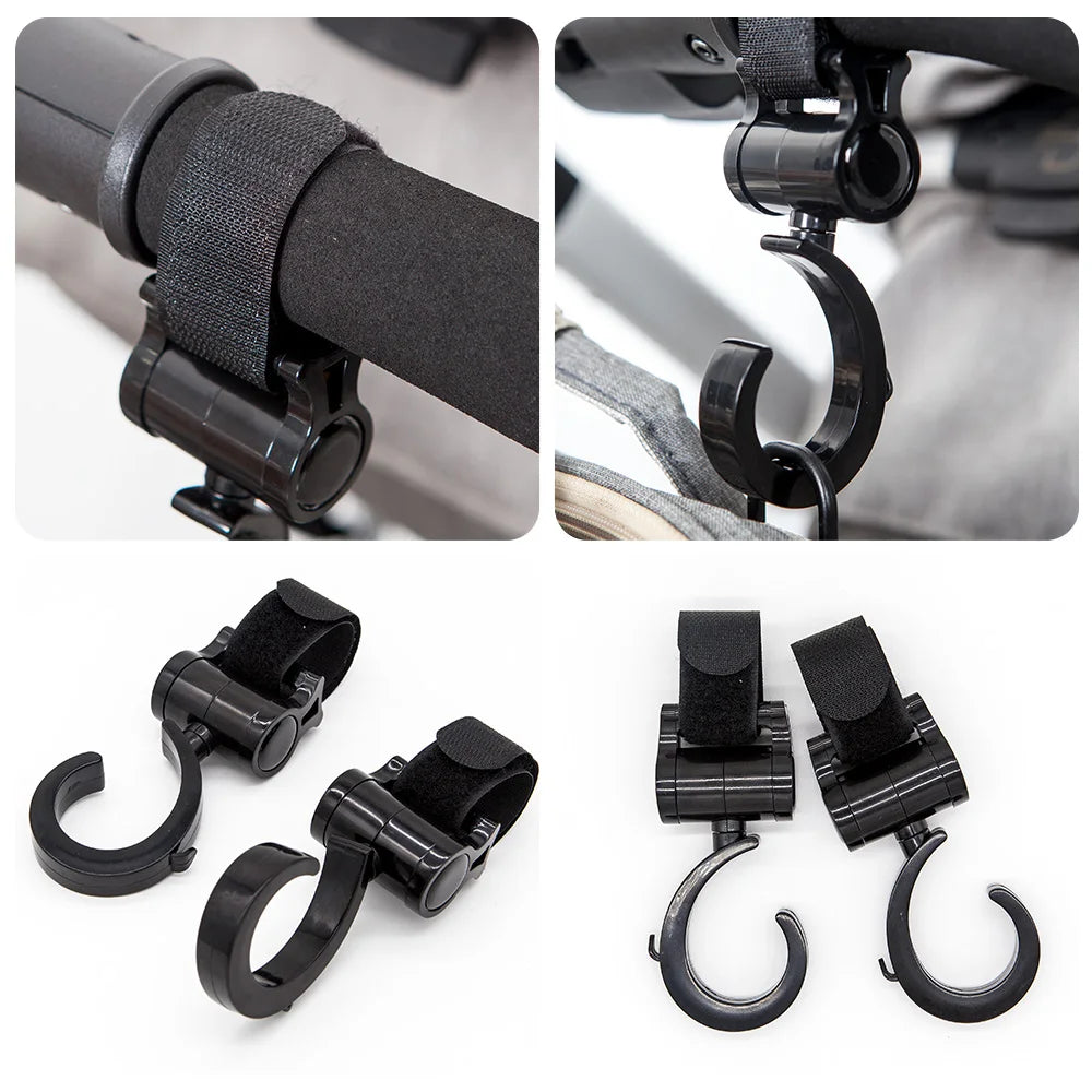 2Pcs Hooks For Baby Stroller Multi Purpose Baby Stroller Accessories Rotate 360 Degree Hook Pram Organizer Bag Hanger New