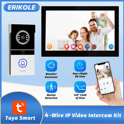 Tuya WiFi Video Intercom with 7'' HD Display, Dual-Mode Night Vision & Waterproof Design, Video Door Bell for Villa/Gate