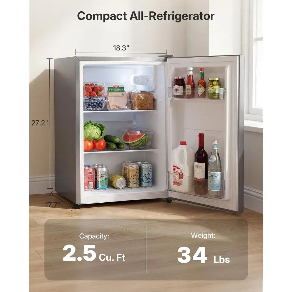 Compact Single Door Mini Refrigerator with 7 Adjustable Shelves, Ideal for Dorms or Small Spaces, Silver