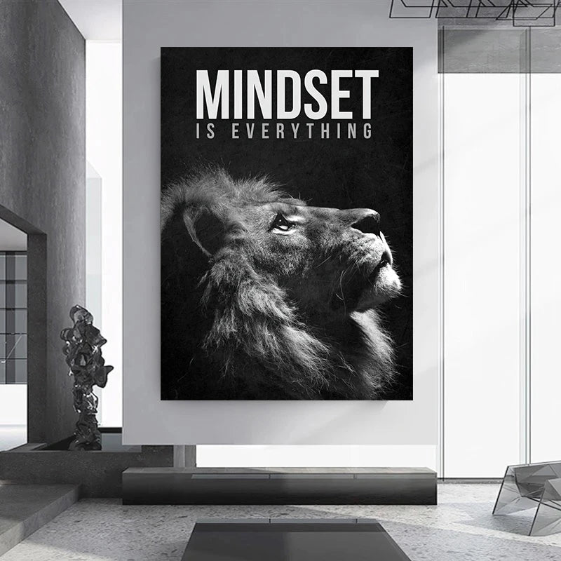 Motivational Quotes Success Poster Lion Mindset Is Everything Canvas Painting Print Art  Room Office Home Wall Picture Decor