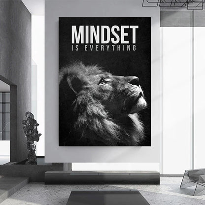 Motivational Quotes Success Poster Lion Mindset Is Everything Canvas Painting Print Art  Room Office Home Wall Picture Decor