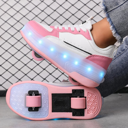 LED rechargeable flashing roller skates for boys and girls with detachable wheels, stylish skateboard shoes, durable and breathable
