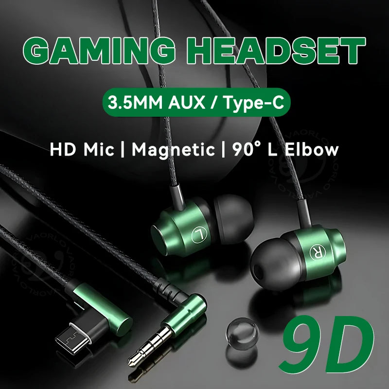 NEW 9D HIFI heavy bass gaming headset 3.5MM AUX/Type-C Digital Chip magnetic music earbuds in-ear headphones For Samsung/iPhone