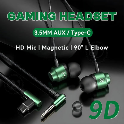 NEW 9D HIFI heavy bass gaming headset 3.5MM AUX/Type-C Digital Chip magnetic music earbuds in-ear headphones For Samsung/iPhone