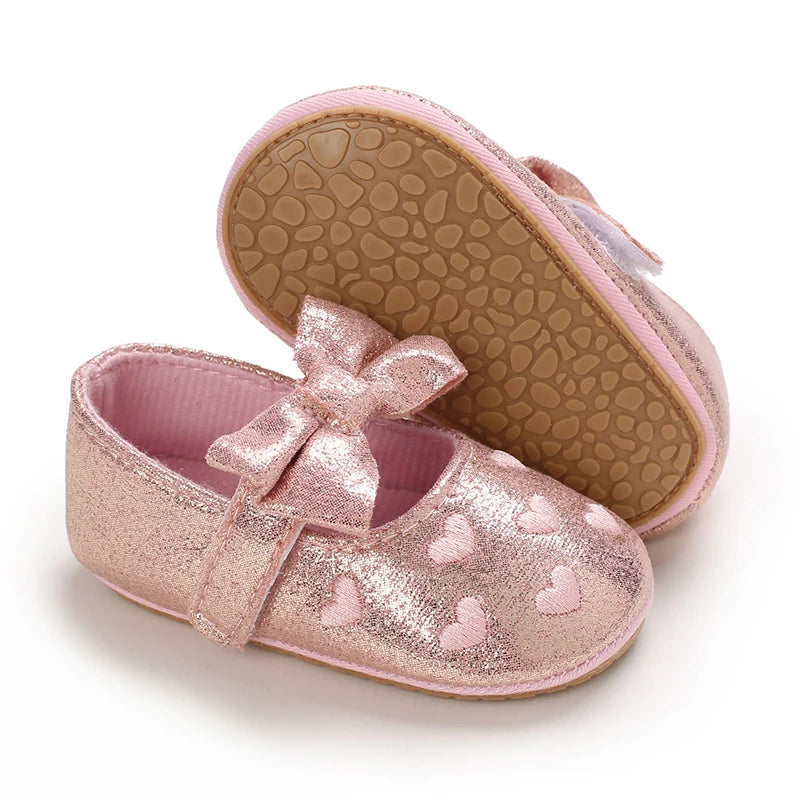 Breathable Newborn Baby Shoes Baby Boy Girl Shoes Girl Classic Bowknot Rubber Sole Anti-slip PU  Toddler Shoes First Walker