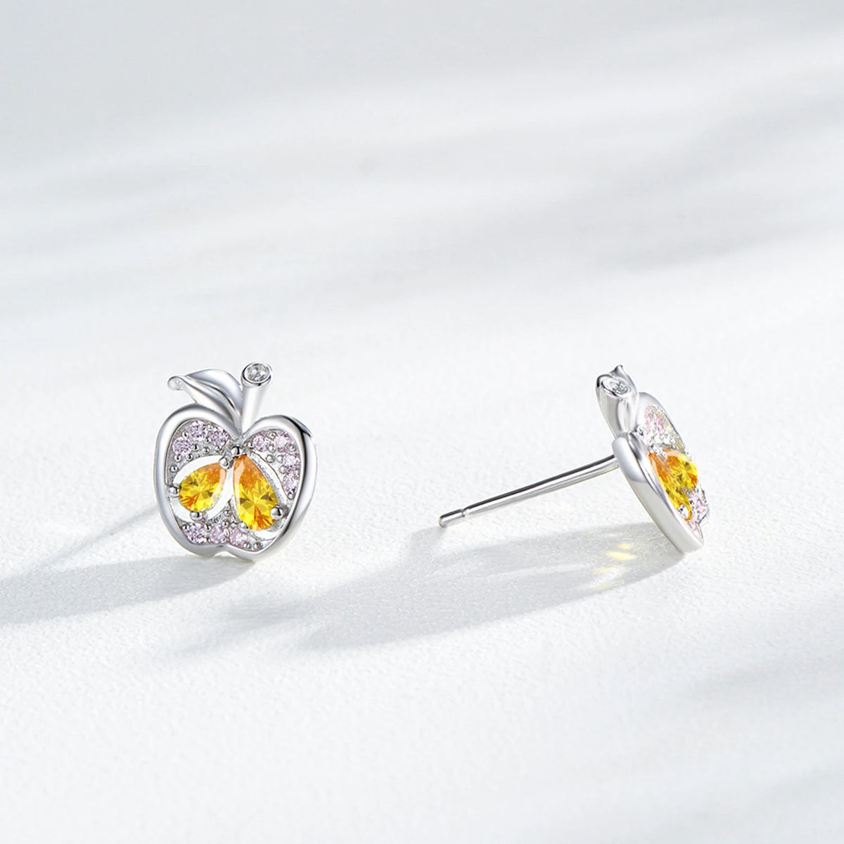 Ailmay Real 925 Sterling Silver Cute Fine Apple Rainbow Zirconia Fruit Stud Earrings For Women Girls Party Accessories Jewelry